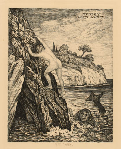 Exlibris by ? ? from Unknown for Horst Schult - Mermaid 