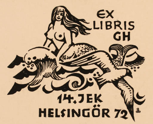 Exlibris by H Bartholomäus from Germany for Günther Hass - Exlibris Congress Mermaid 