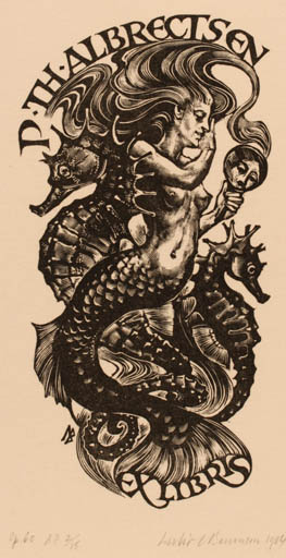 Exlibris by Leslie Benenson from Great Britain for Peter Therkel Albrechtsen - Mermaid 