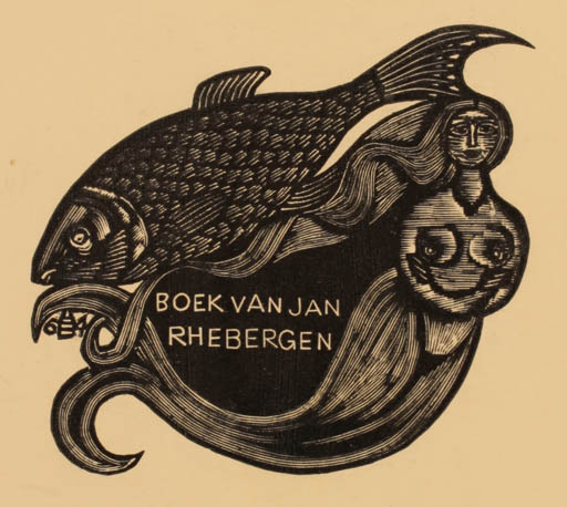 Exlibris by Alex Beran from Czechoslovakia for G. Jan Rhebergen - Fish Mermaid 