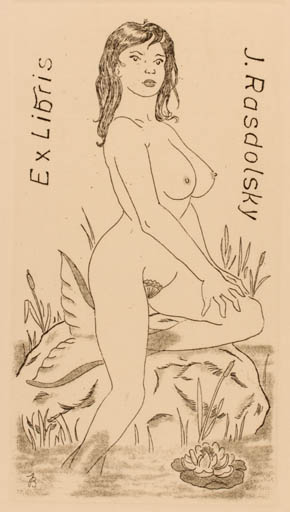 Exlibris by J.P. Baucha from Belgium for J. Rasdolsky - Mermaid 