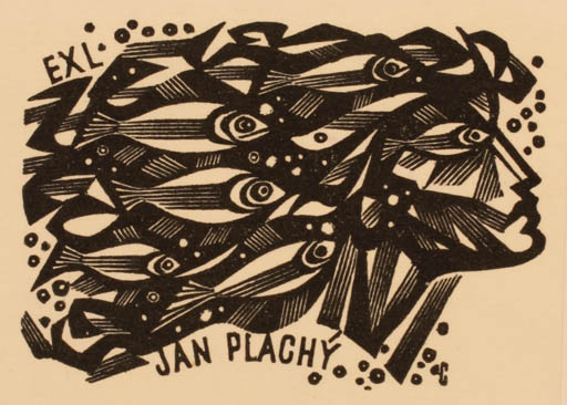 Exlibris by Vojtech Cinybulk from Czechoslovakia for Jan Plachy - Fish Mermaid 