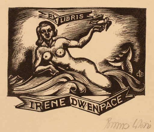 Exlibris by Bruno Colorio from Italy for Irene Dwen Pace - Mermaid 