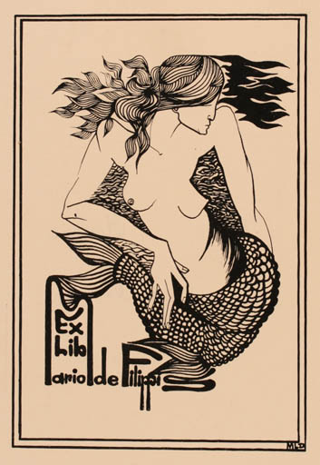 Exlibris by Monica Laura Damian from Italy for Mario de Filippis - Mermaid 