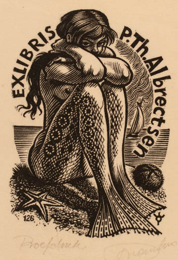 Exlibris by Frank-Ivo van Damme from Belgium for Peter Therkel Albrechtsen - Mermaid 