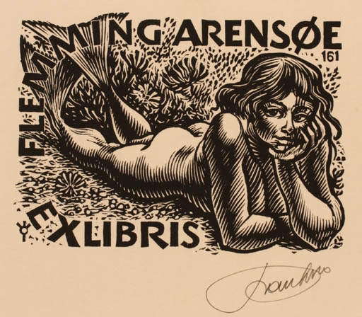 Exlibris by Frank-Ivo van Damme from Belgium for Flemming Arensøe - Mermaid 