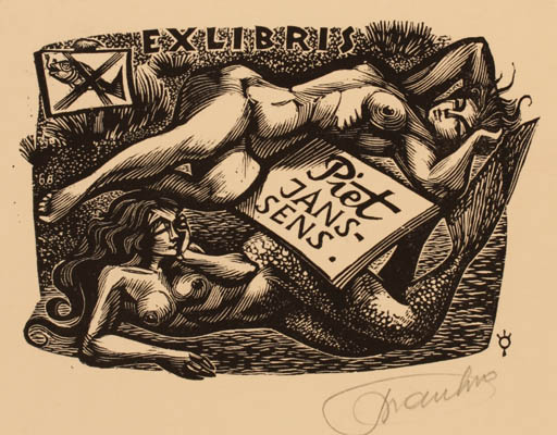 Exlibris by Frank-Ivo van Damme from Belgium for Piet Janssens - Fish Mermaid 