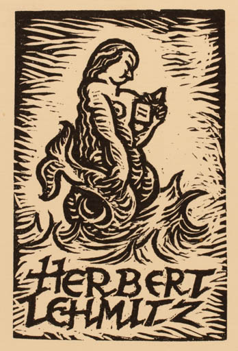 Exlibris by Alf Depser from Germany for Herbert Lehmitz - Mermaid 