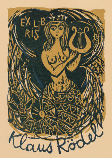 Exlibris by Lenke Diskay from Hungary for Klaus Rödel - Mermaid 