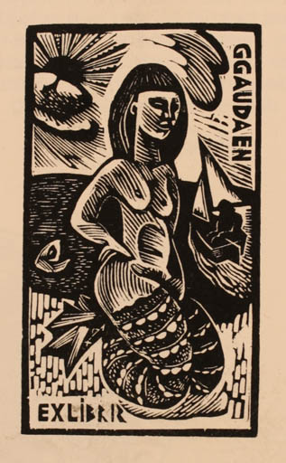 Exlibris by John Dix from Belgium for Gerard Gaudaen - Mermaid 