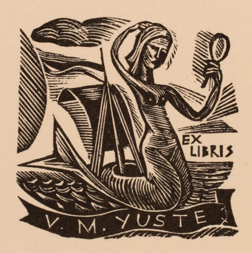 Exlibris by John Dix from Belgium for V.M. Yuste - Mermaid 