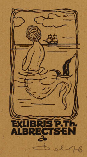 Exlibris by Zbigniew Dolatowski from Poland for Peter Therkel Albrechtsen - Mermaid Ship/Boat 