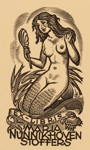 Exlibris by Istvàn Drahos from Hungary for Maria Nunnikhoven Stoffers - Mermaid 