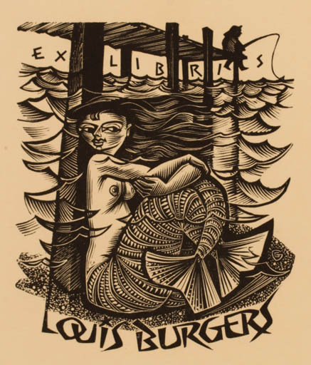 Exlibris by Gerard Gaudaen from Belgium for Louis Burgers - Mermaid 