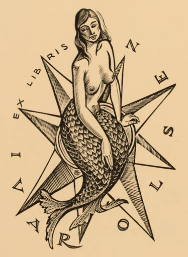 Exlibris by Gerard Gaudaen from Belgium for Ivar Olsen - Mermaid 