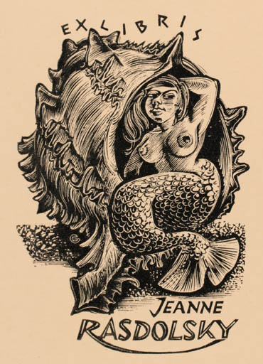 Exlibris by Gerard Gaudaen from Belgium for Jeanne Rasdolsky - Mermaid 