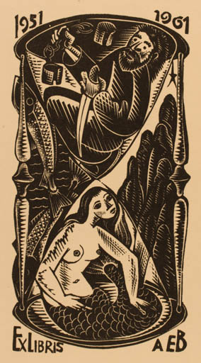 Exlibris by Antoni Galabert from Spain for ? A.E.B. - Mermaid 