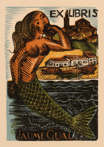 Exlibris by Antoni Gelabert from Spain for Jaume Gual - Mermaid 