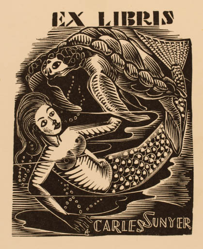 Exlibris by Antoni Gelabert from Spain for Carles Sunyer - Mermaid 