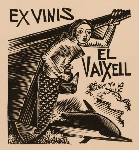 Exlibris by Antoni Gelabert from Spain for El Vaixell - Mermaid 