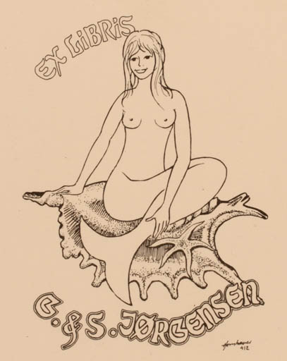 Exlibris by Hans Chr. Hornhaver from Denmark for G & S Jørgensen - Mermaid 