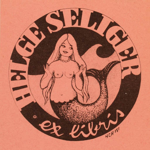 Exlibris by Hans Chr. Hornhaver from Denmark for Helge Seliger - Mermaid 