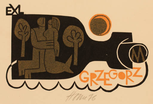 Exlibris by Miroslav Houra from Czechoslovakia for Grzegorz ? - Mermaid 