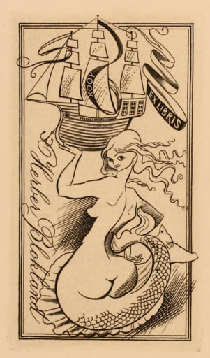 Exlibris by Bedrich Housa from Czechoslovakia for Herber Blokland - Mermaid Ship/Boat 