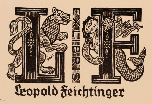 Exlibris by Hermann Huffert from Germany for Leopold Feichtinger - Mermaid 