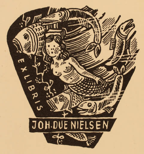 Exlibris by Hermann Huffert from Germany for Johan Due Nielsen - Fish Mermaid 