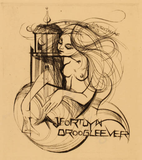 Exlibris by I. Heestermans from Netherland for J. Fortuyn Droogleever - Mermaid 