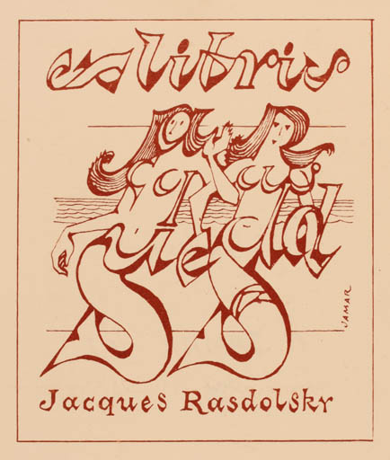 Exlibris by Michel Jamar from France for Jacques Rasdolsky - Mermaid 