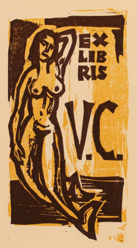 Exlibris by Rudolf Koch from Germany for Vagn Åge Clemmensen - Mermaid 