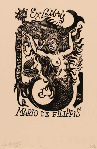 Exlibris by Corn Labots from Netherland for Mario de Filippis - Mermaid 