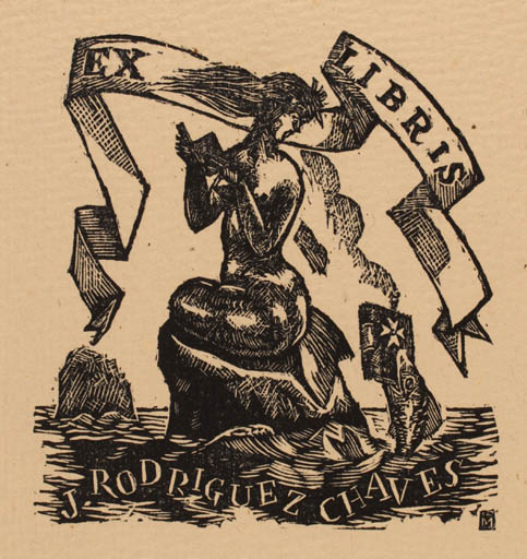Exlibris by ? J.O.M. from Spain for J Chaves Rodriguez - Mermaid 