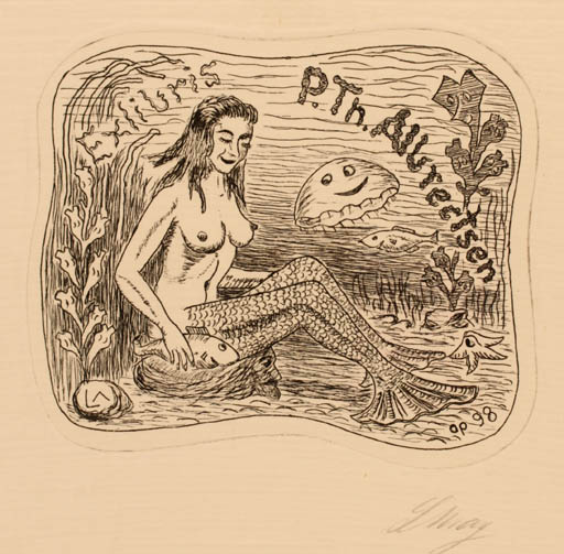 Exlibris by Lorentz May from Denmark for Peter Therkel Albrechtsen - Fish Mermaid 