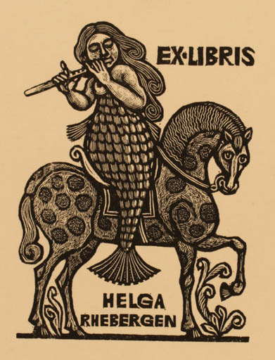 Exlibris by Zdenek Mezl from Czechoslovakia for Helga Rhebergern - Mermaid Horse Music 