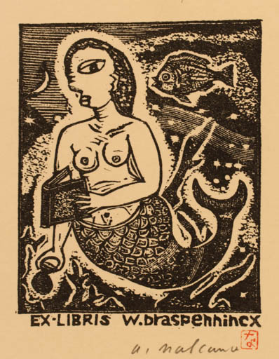 Exlibris by Akihisa Nakano from Japan for Willy Braspennincx - Mermaid 