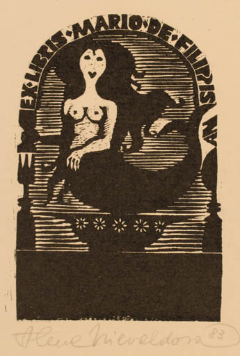 Exlibris by A Nievaldova from Czechoslovakia for Mario de Filippis - Mermaid 