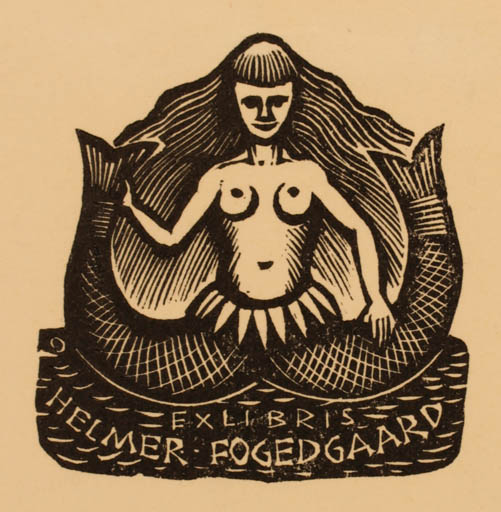 Exlibris by Herbert S. Ott from Germany for Helmer Fogedgaard - Mermaid 