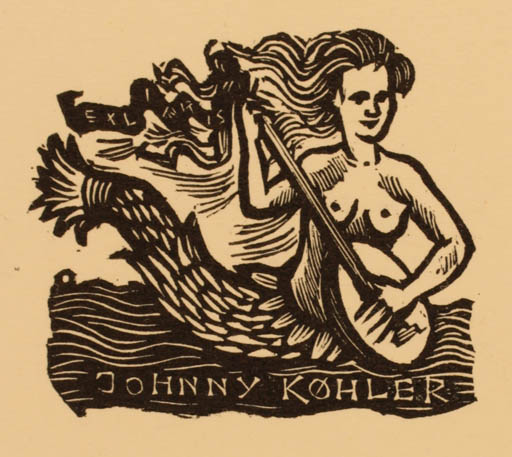 Exlibris by Herbert S. Ott from Germany for Køhler Johnny - Mermaid Music 