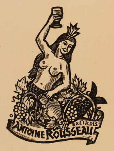 Exlibris by Herbert S. Ott from Germany for Antoine Rousseau - Mermaid Wine 