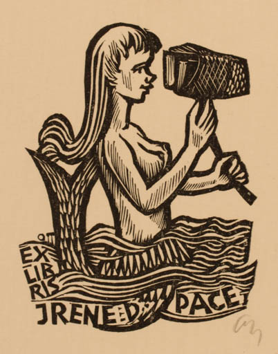 Exlibris by Herbert S. Ott from Germany for Irene Dwen Pace - Mermaid 