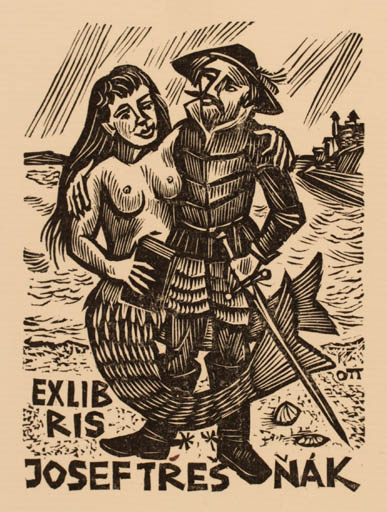 Exlibris by Herbert S. Ott from Germany for Joseftres Nák - Mermaid Man 