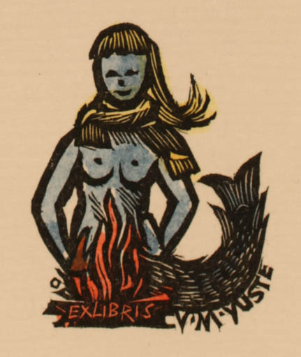 Exlibris by Herbert S. Ott from Germany for V.M. Yuste - Mermaid 