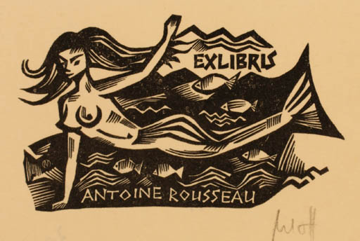 Exlibris by Norbert H. Ott from Germany for Antoine Rousseau - Mermaid 