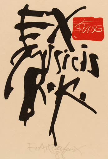 Exlibris by Jiri Bartunek from Czechoslovakia for ? R.K. - Ex Mucika Text/Writing 