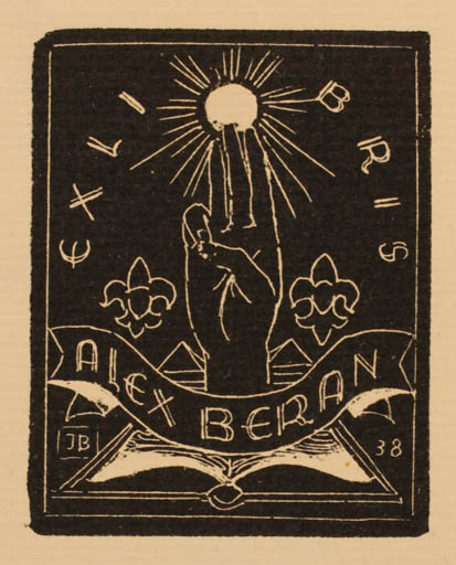 Exlibris by Jaro Beran from Czechoslovakia for Alex Beran - Book Hand(s) Sun 