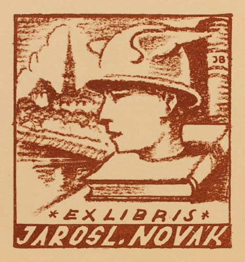 Exlibris by Jaro Beran from Czechoslovakia for Jarosl Novak - Book Castle/Palace Hermes 