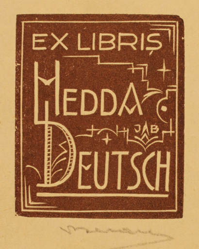 Exlibris by Jaro Beran from Czechoslovakia for Hedda Deutsch - Text/Writing 